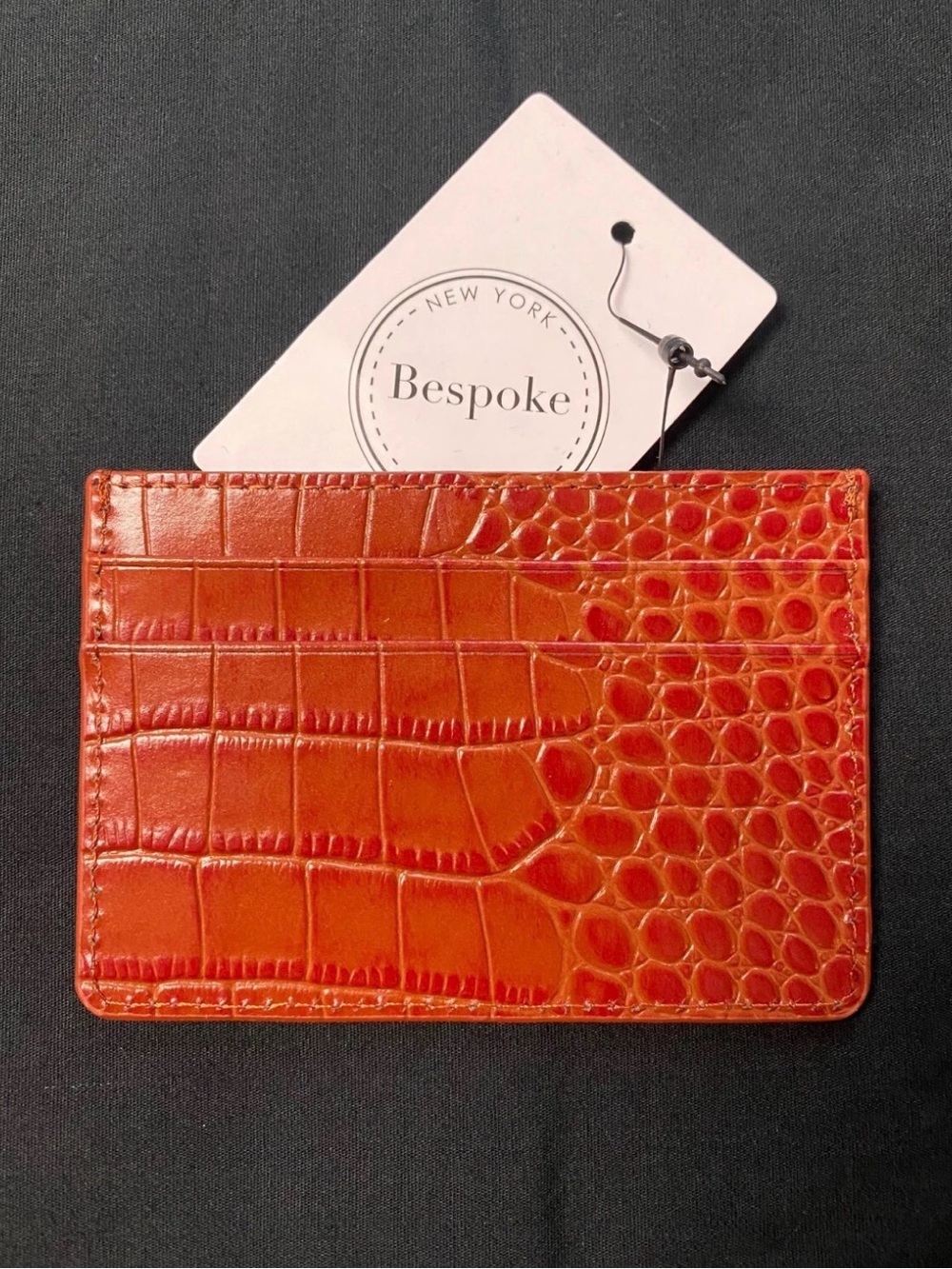 Bespoke Orange Croc-Embossed Leather Card Holder